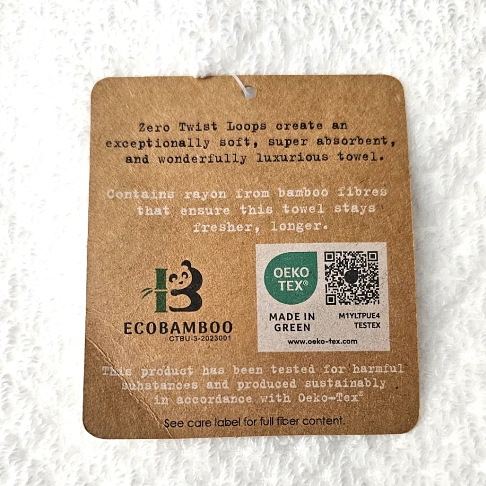2pc ECOEXISTENCE Bamboo Zero Twist Loops Bath Towels - White